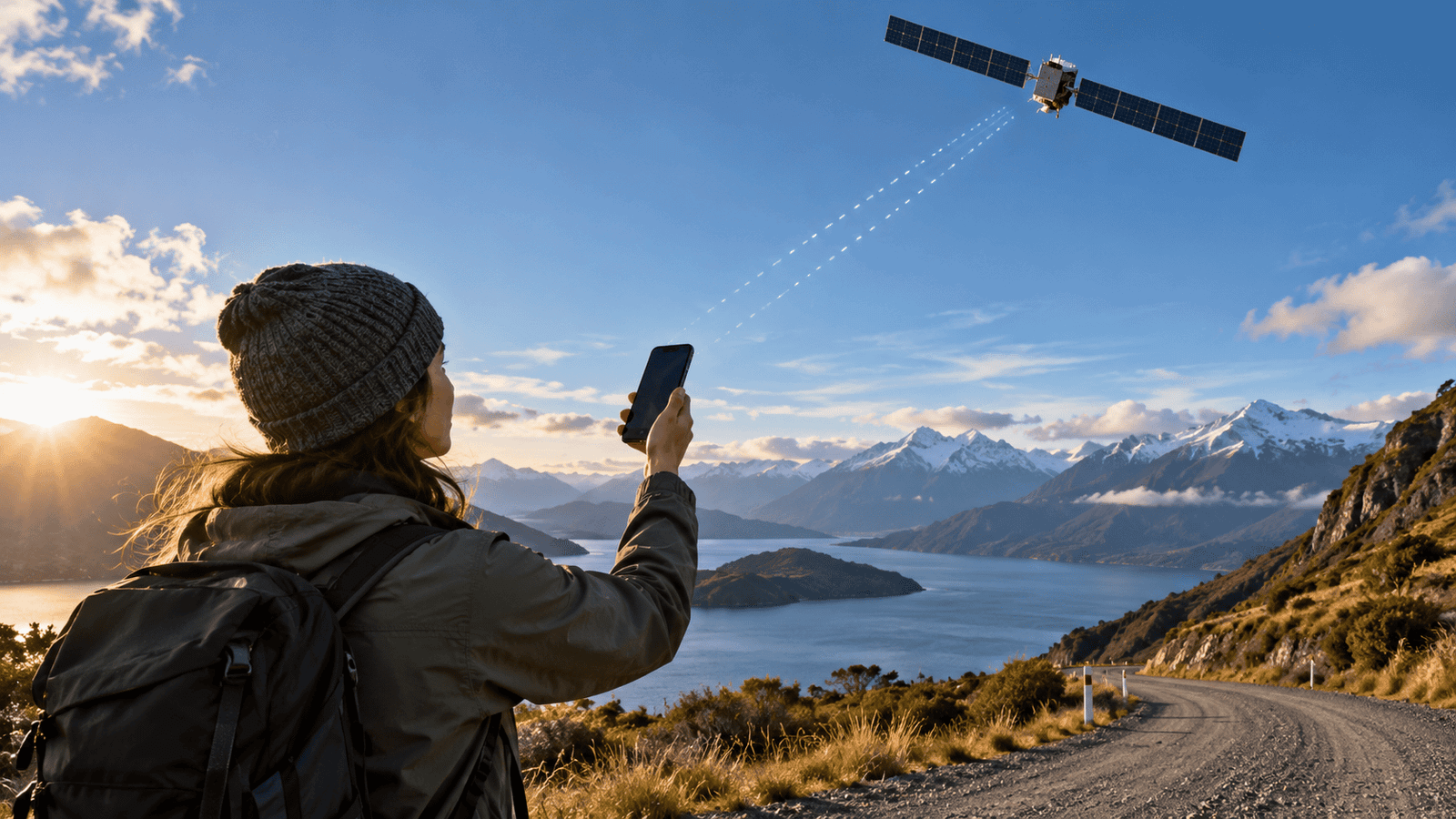 Smartphone in remote New Zealand connecting directly to a satellite mobile network